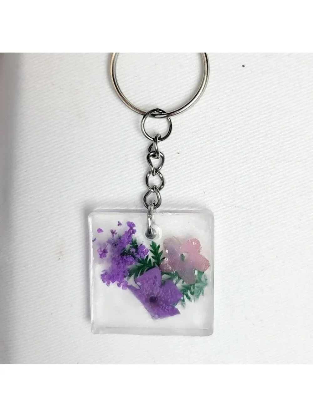 Resin Epoxy Keychain with Flowers Handmade